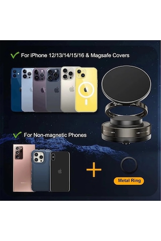 Metalik Magsafe Telefon Tutucu Tüm Yüzeylerle Uyumlu Vakumlu 360 Dönen Oynar Başlık Renkli