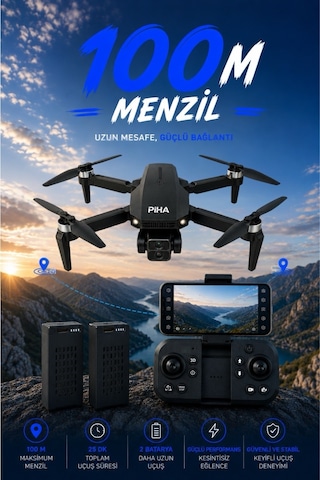 E100 Fırçasız Motor Hd 720p Çift Kameralı 2batarya&25dakika Uçuş Taşıma Çantalı Drone