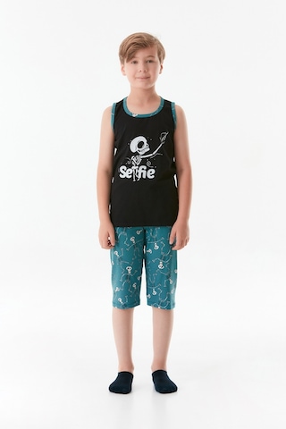 Fullamoda Baskılı Bisiklet Yaka Erkek Çocuk Pijama Takımı 24mıcg631212227-siyah 24MICG631212227-Siyah