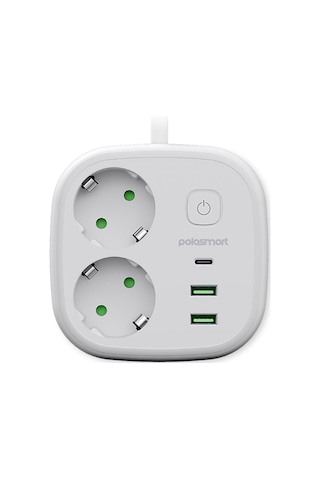 Polosmart Mp23 2 Prizli Uzatma Kablosu 2 Usb + Type-c Çıkışlı 2 Metre Akım Korumalı Beyaz 2 M