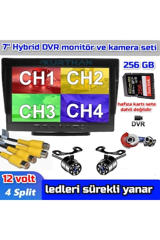 7'' Hybrid Dvr Monitör + 2 Adet Beyaz Ledli Kelebek Kamera 256 Gb