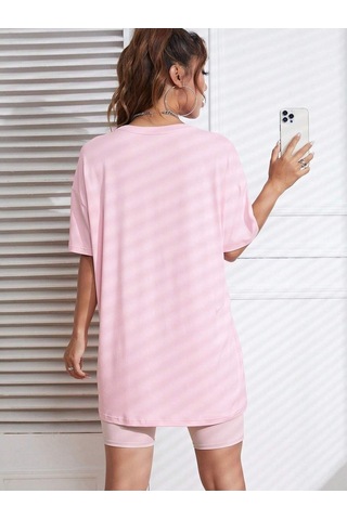 Flood Of Style Kadın Pembe Summer Racing Car Baskılı Oversize T-shirt