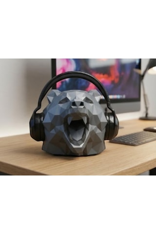 Happy3dworld Ayı Figürlü Kulaklık Standı, 3d Baskı Low Poly Masaüstü Heykel