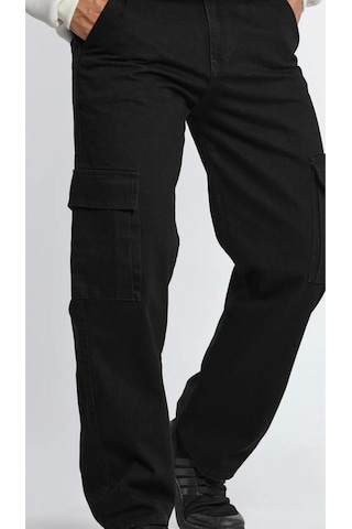 Erkek Baggy Siyah Kargo Pantolon Siyah