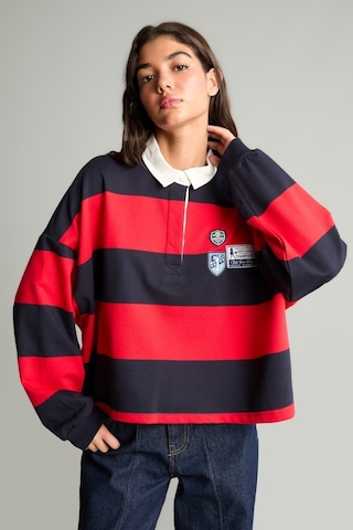 Defacto Loose Fıt Polo Yaka Renk Bloklu Nakışlı Sweatshirt H9944ax26aurd256 Kırmızı-rd256