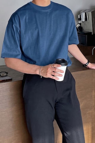 Genius Store Erkek Oversize Tişört Pamuk Kumaş Bisiklet Yaka Rahat Kalıp T-shirt İndigo
