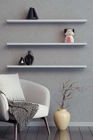 Yankı-BYEG 3lü 80 cm Mat Beyaz Mdf Duvar Rafı Gizli Bağlantı Kitaplık
