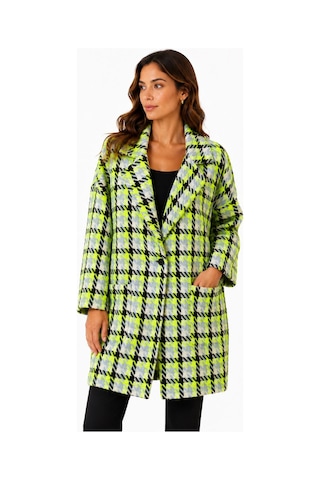 Neden Tekstil Kadın Oversize Ekose Desenli Ceket Mont - Yeşil