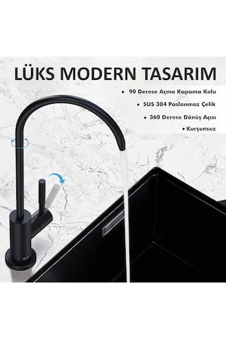 Piksel Aqua Lüks Su Arıtma Musluğu Mat Siyah Paslanmaz