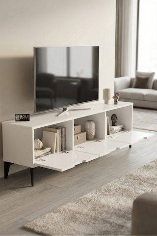 Reyo Falez Royal Tv Sehpası 160 Cm Tv Ünitesi Kapaklı Modern Şık Minimal Salon Konsolu 5091 Beyaz