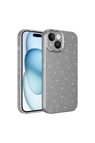 Zore Apple iPhone 15 Uyumlu Kamera Korumalı Simli Lüks Omsy Koton Kılıf-gri