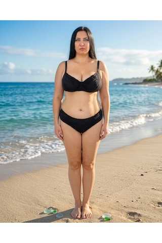 Büyük Beden Balenli Klasik Kesim Toparlayıcı Yüksek Bel Kadın Bikini Takım Siyah