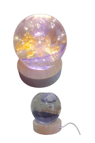 Ahşap Altlıklı Yuvarlak Işıklı Küre