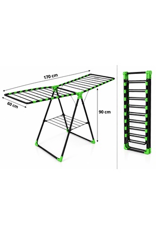 Arvıona Home 170 Cm Kalın Borulu Katlanabilir Metal Çamaşır Kurutmalığı 8 Borulu Yeşil