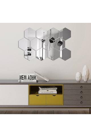 Moveevo 12 Adet Silver Akrilik Hexagon Duvar Sticker, Dıy Ev Dekorasyon Ayna, Çocuk Odası/yatak Odası/banyo Uygun, 20 17 10cm Çok Renkli