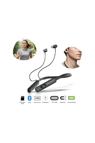 Wodimark Boyuna Asmalı Spor Bluetooth Kulaklık, Mıknatıslı Tasarım, Hafıza Kart Destekli, Şarj Göstergeli, Type