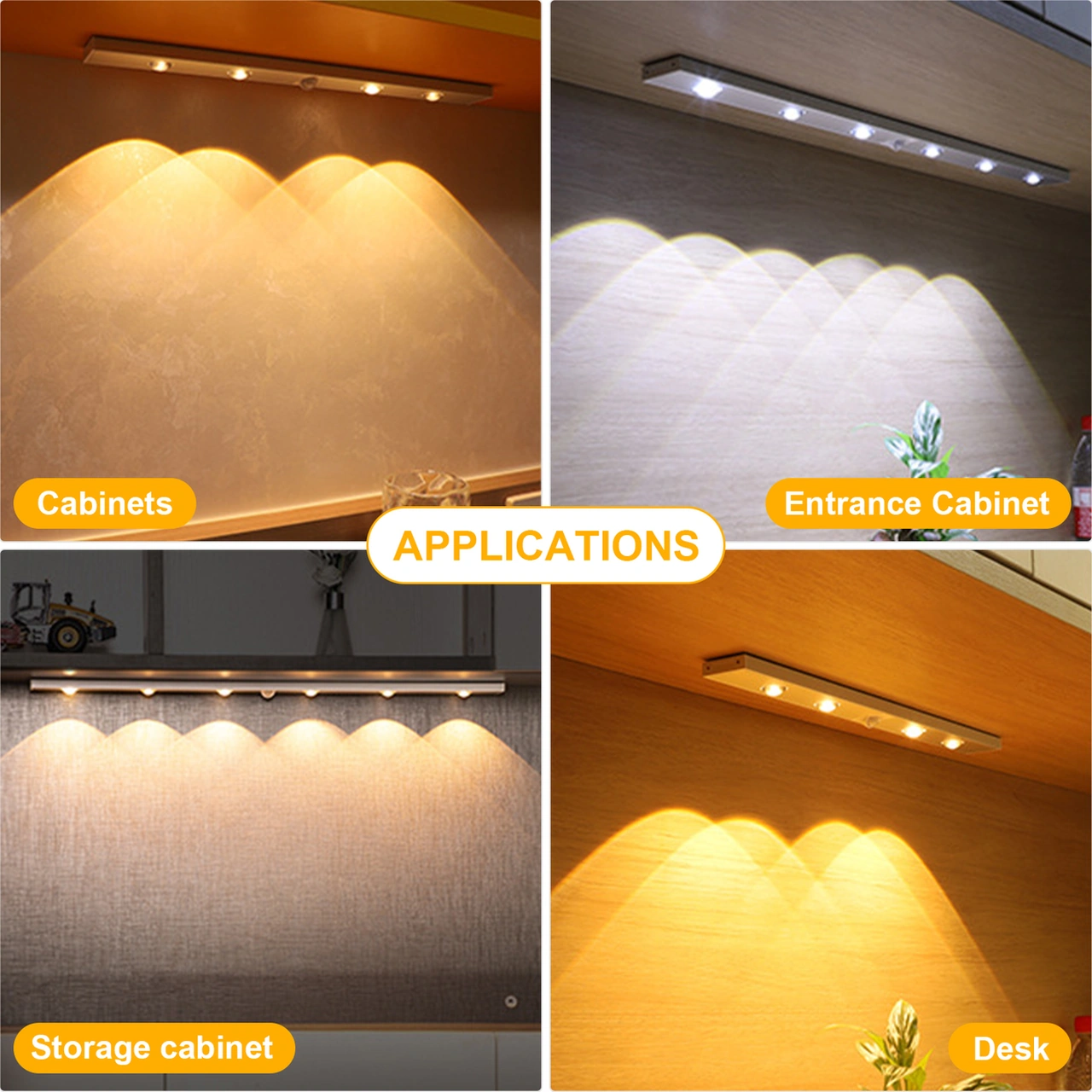 Folinda 60cm Led İnsan Algılama Lambası, Kablosuz Şarj, 3-5m Algılama Mesafesi, 120 Açı, 6 Ampul, Siyah, Üç Renk, Dolap/şapka Dolabı İçin, Otomatik Açma-kapama Siyah