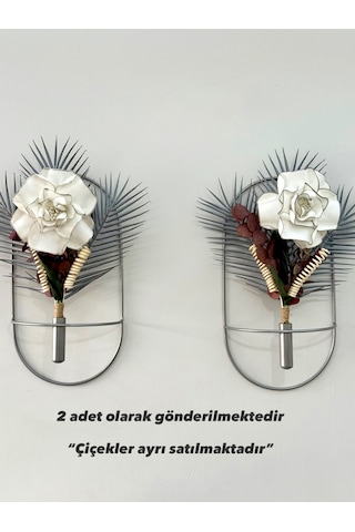 Oval Gümüş Çiçeklik 2 Adet , Modern Dekoratif Duvar Dekoru Metal Çiçeklik Gümüş