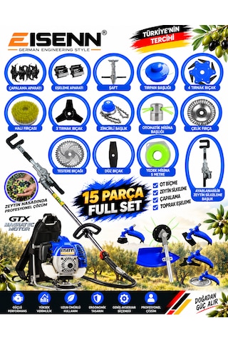 Landpro-f850 15 Parça Full Set Sırt Tipi Zeytin Silkeme Hasat Toplama +çapalama Gtx Seri Tırpan Motoru