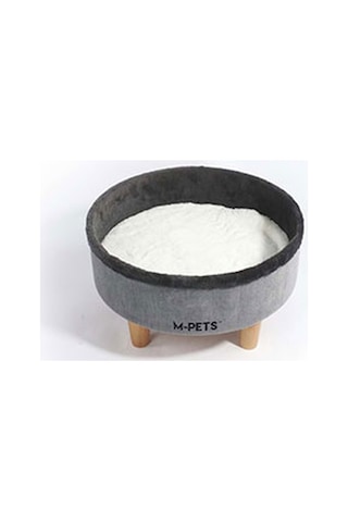 M-pets Round Elevated Ahşap Ayaklı Kedi Yatağı Gri 47x47x26 Cm 244-54029.01
