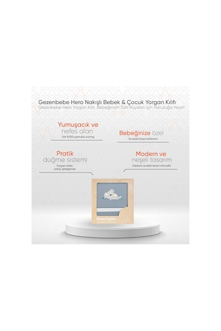 Gezenbebe Hero Nakışlı Bebek Ve Çocuk Yorgan Kılıfı 100x135 Mavi