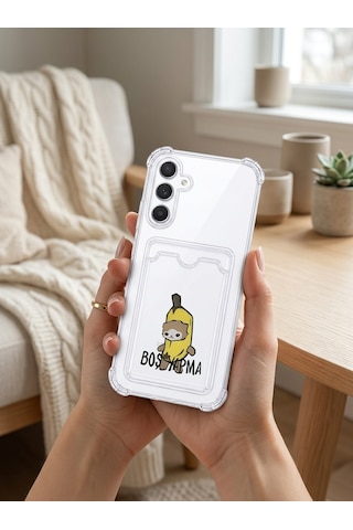 Hepsi Samsung Galaxy Uyumlu A54 Boş Yapma Muz Detaylı Kart Bölmeli Şeffaf Telefon Kılıfı Najmaddin Çok Renkli