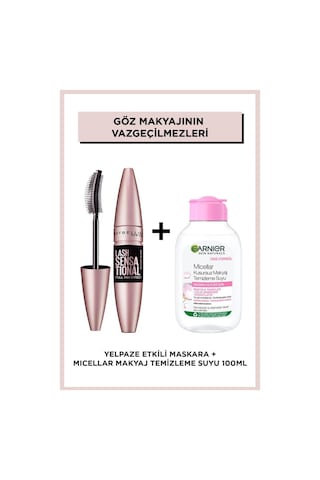 Maybelline New York Lash Sensational Yelpaze Etkili Maskara Ekstra Siyah + Garnier Micellar Makyaj Temizleme Suyu 100 ML