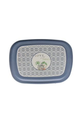 Forrest Grey Love Desenli Bombeli Metal Tepsi, 23 X 30 Cm