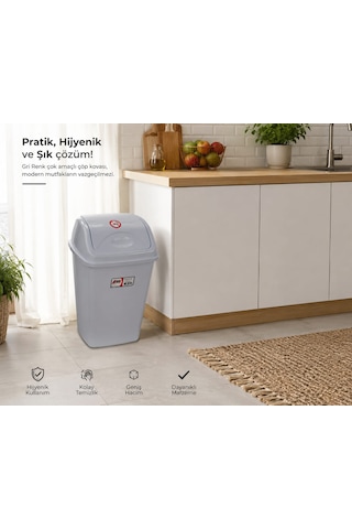 Plastik Elegance 7,5 Litre Sallanır Kapaklı Çok Amaçlı Çöp Kovası Gri