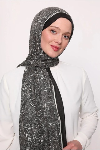 Luvensara Desenli Şal Beyaz-siyah Çok Renkli