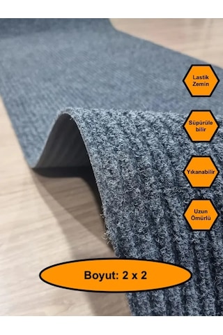 Gri Çelik Halı, Yolluk, Lastik Tabanlı, 2x2 Metre, Kaydırmaz Gri