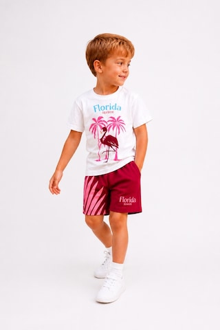 Eray Alp Kids Unisex Çocuk Beyaz Flamingo Baskılı Tişört Şort Takımı Yazlık Günlük Model