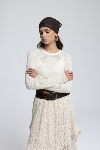 Mai Collection Mai Studios Co. Liana Bej Yumuşak Doku Triko Crop Bej