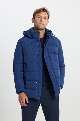 AC&Co / Altınyıldız Classics Erkek Mavı Standart Fit Normal Kesim Çıkma Kapüşon Yaka Yan Cepli Mont Mavı Mavi