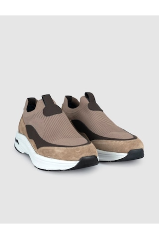 Cabani Bej Modern Triko Slip-on Sneaker Siyah - Neon Yeşil