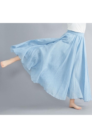 Yaz Sonbahar Kadın Etek Edebi Büyük Boy Pamuk Keten Yarım Etek Elastik Bel Keten A-line Etek Uzun Bölüm Saf Renk Rüzgar Salıncak Etek Gökyüzü Mavisi
