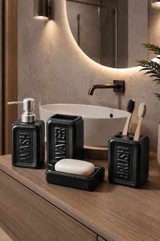 Perotti 13891-1 Well Stoneware 4 Parça Banyo Seti Siyah