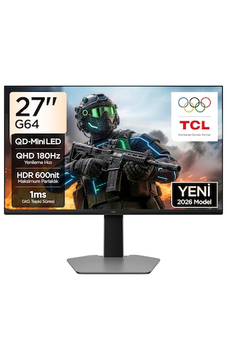 Tcl 27g64 27 İnç Qhd Mini Led Oyuncu Monitörü, 180 Hz, 1 Ms Gtg, Hdr600, Freesync