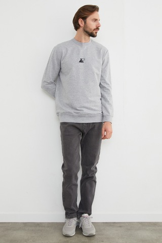 Fullamoda Üçgen Baskılı Bisiklet Yaka Sweatshirt Gri Melanj