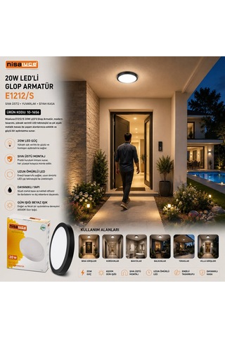 20w Siyah Metal Kasa Sıva Üstü Yuvarlak Ledli Glop Armatür Ip20 6500k - 1800lm E1212/s 5468 Çok Renkli