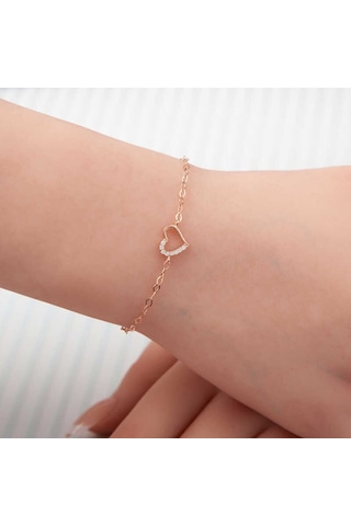 Blackcraft 925 Ayar Gümüş Rose Kalp Kadın Bileklik Bc-3cc0f8 Renkli