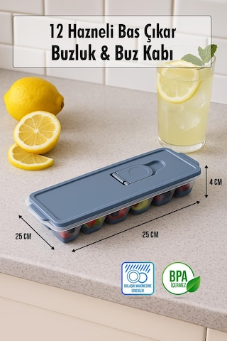 12 Hazneli Bas Çıkar Buzluk & Buz Kabı Yeşil Yeşil