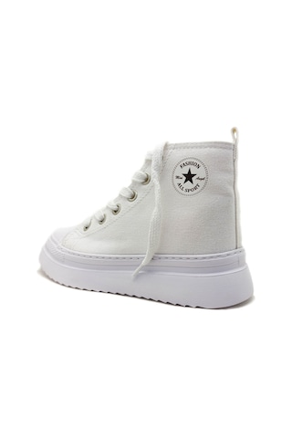 Gdt Ayakkabı Unisex Beyaz Keten Bilekli Bağcıklı Çocuk Sneakers