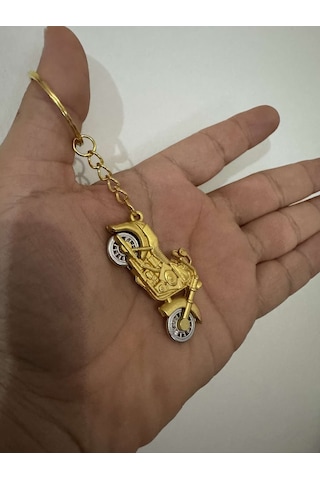 Herşey Nota Harley Motorsiklet Gold 3 Boyutlu Tekerlekleri Dönen Anahtarlık