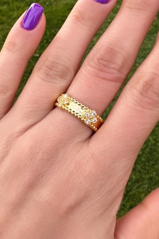 Marka Model Zirkon Çiçek Desenli Gold Yüzük - Ayarlanabilir Gold