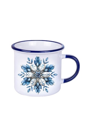 Deepcraft Best Quality Enamel Mavi Kulp Kupa Yılbaşı,sevgililer Günü, Hediyelik Kupa 300ml Beyaz