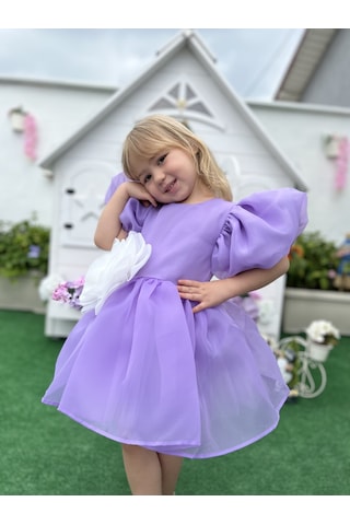 Rose- Lila Şifon Kısa Kollu Kız Çocuk Elbisesi Lila