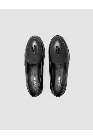 Cabani %100 Hakiki Deri Siyah Püsküllü Kadın Loafer Siyah