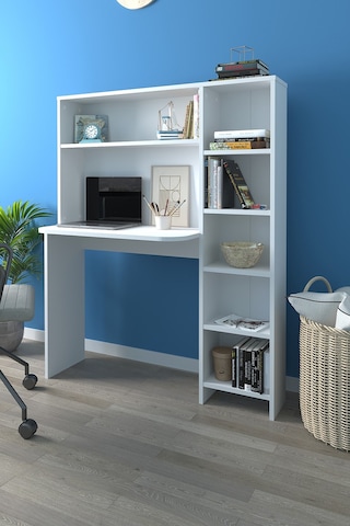 Bofigo Kitaplıklı Çalışma Masası Çocuk Çalışma Masası Bilgisayar Çalışma Masası Beyaz Beyaz