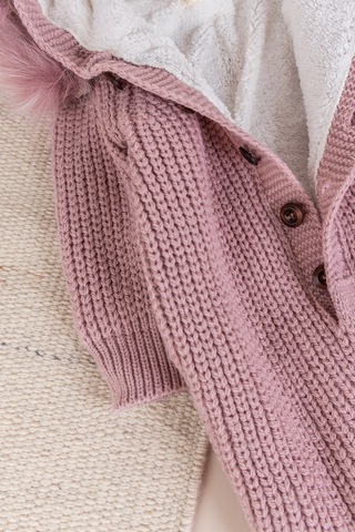 Triko Örgü Kışlık İçi Welsoft Astarlı Kapüşonlu Kız/erkek Bebek Tulum Gülkurusu